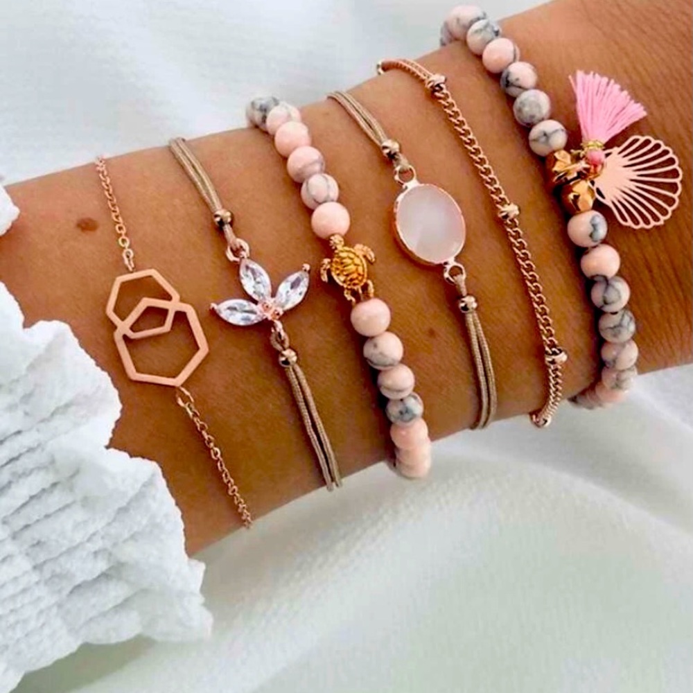 6 piece pink/gold bracelet set